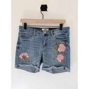 Vintage America Blues Bestie Embroidered Floral Cuffed Denim Jean Shorts-Size 4